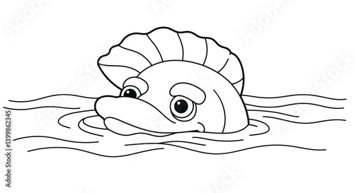 Kappa Water Spirit Head Coloring Page: Dish and Shell Above Water