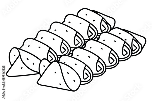 spring rolls line art detailed vector drawing food style