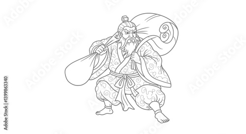 Wallpaper Mural Coloring Page of Fujin: The Japanese God of Wind and His Wind Bag Torontodigital.ca