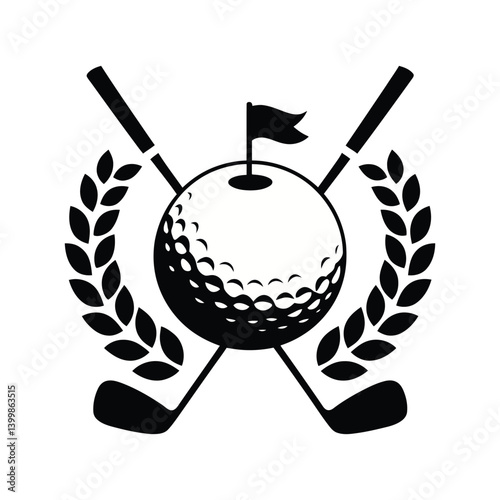 Golf Ball and Crossed Clubs Emblem Vector Illustration