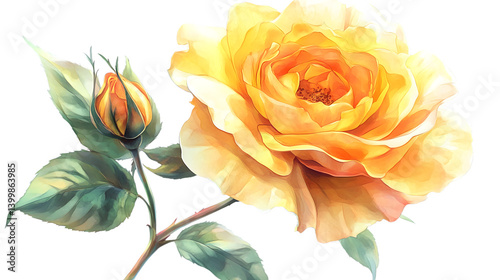 Vibrant Yellow Rose Blossom Standing Out Against White Background for Design Projects