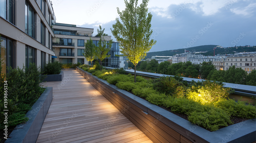 Fototapeta premium Stunning Rooftop Garden with Modern Architecture