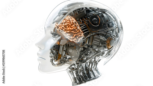 Detailed 3D Rendering of an AI Robot Head: Futuristic Technology Concept Illustration