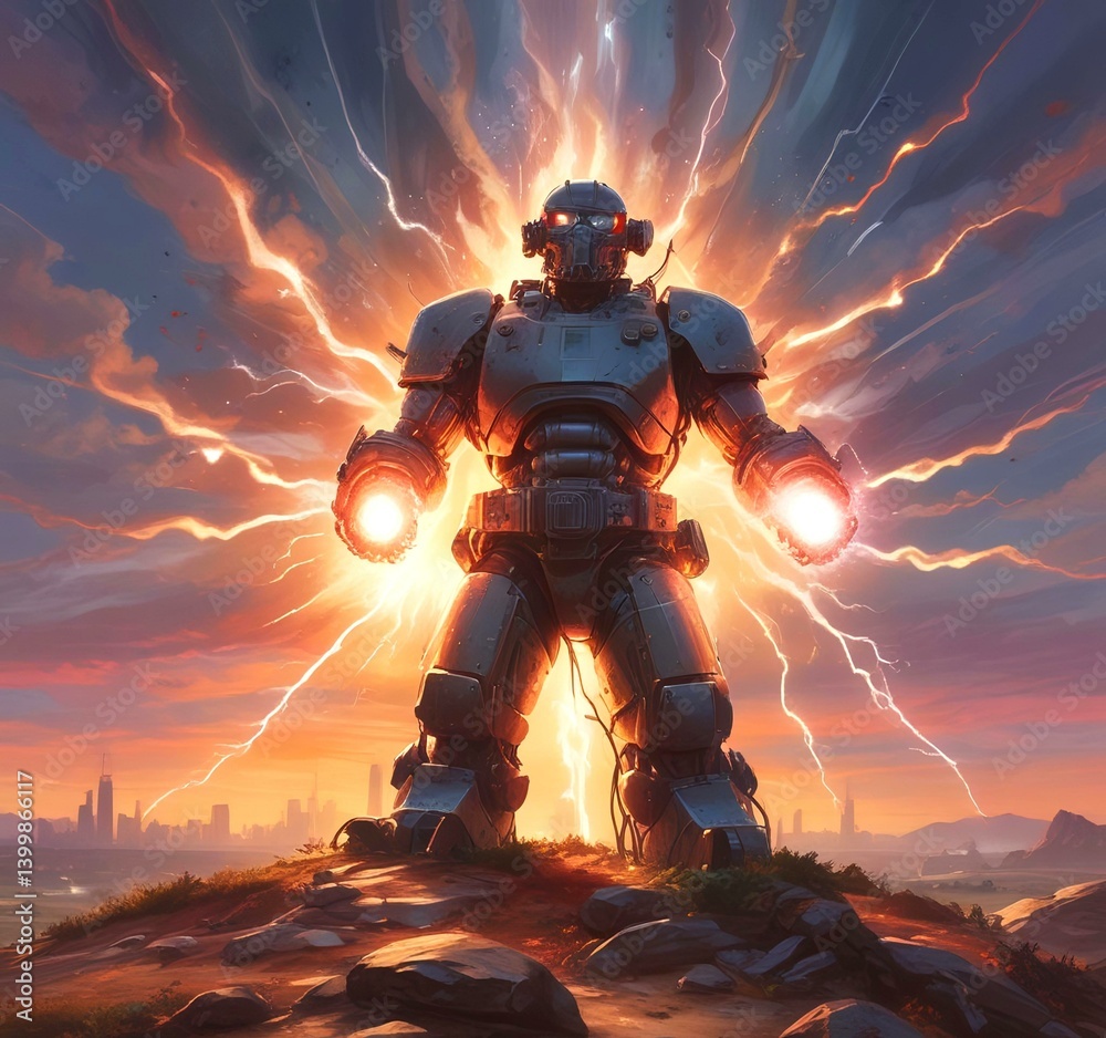 Fototapeta premium Illustration of robotic hero.