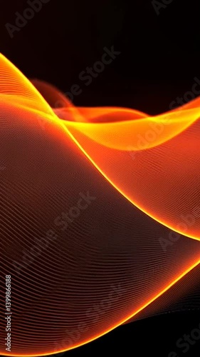 Abstract glowing orange wave pattern on black background  vertical video