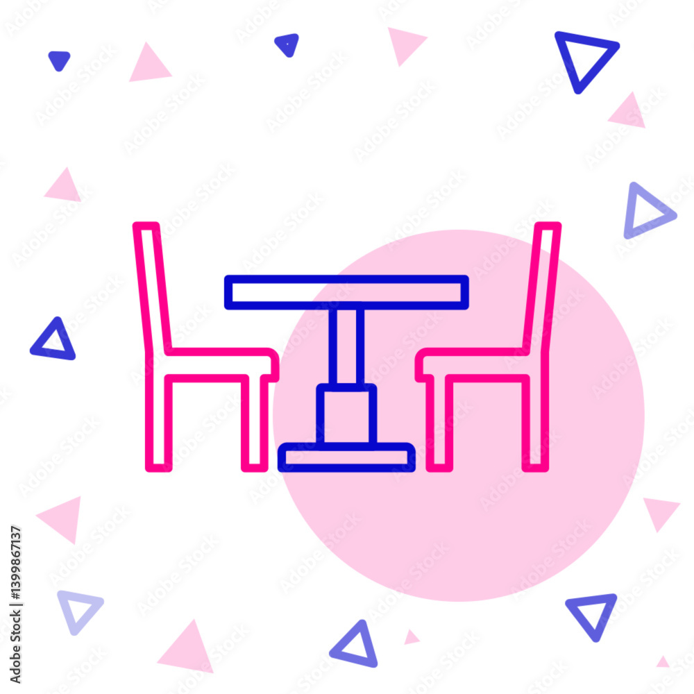 Line Wooden table with chair icon isolated on white background. Colorful outline concept. Vector Line Wooden table with chair icon isolated on white background. Colorful outline concept. Vector