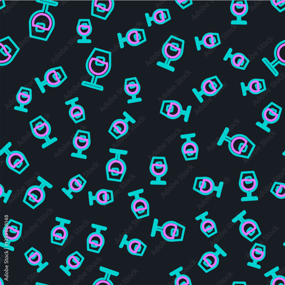 Line Wine glass icon isolated seamless pattern on black background. Wineglass sign. Vector Line Wine glass icon isolated seamless pattern on black background. Wineglass sign. Vector