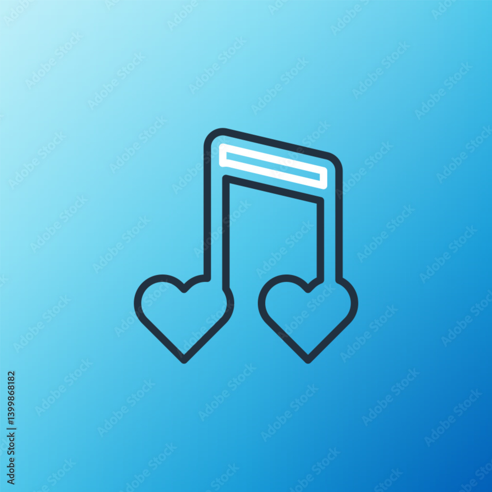 Line Music note, tone with hearts icon isolated on blue background. Happy Valentines day. Colorful outline concept. Vector Line Music note, tone with hearts icon isolated on blue background. Happy Valentines day. Colorful outline concept. Vector
