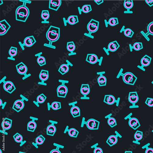 Line Wine glass icon isolated seamless pattern on black background. Wineglass sign. Vector