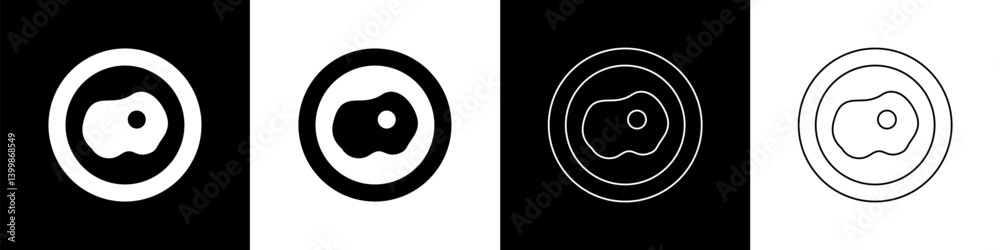 Set Scrambled eggs icon isolated on black and white background. Home cooked food, fried egg, healthy breakfast, omelet icon. Vector Set Scrambled eggs icon isolated on black and white background. Home cooked food, fried egg, healthy breakfast, omelet icon. Vector