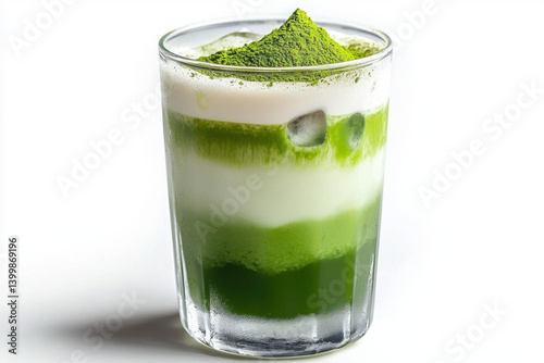Obraz na płótnie Refreshing iced matcha latte cups with layered greens and cream perfect for summer sips captured in a bright studio setting showcasing delicious beverage art w salonie