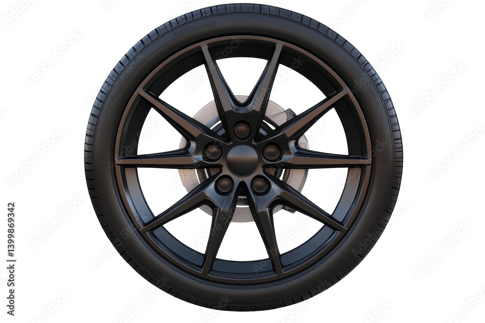 Isolated Black Car Wheel with Multi-Spoke Design Isolated Black Car Wheel with Multi-Spoke Design