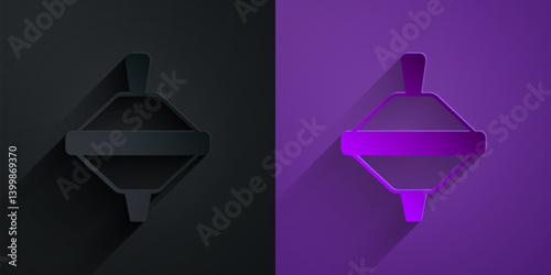 Paper cut Whirligig toy icon isolated on black on purple background. Paper art style. Vector