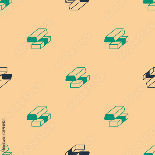 Green and black Gold exchange money icon isolated seamless pattern on beige background. Money changer. Vector
