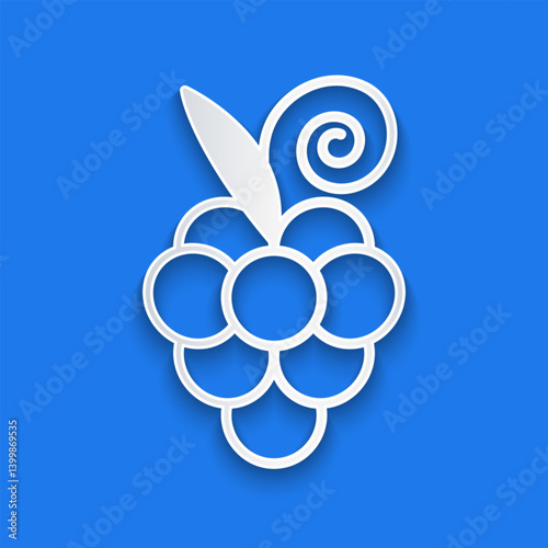 Paper cut Grape fruit icon isolated on blue background. Paper art style. Vector