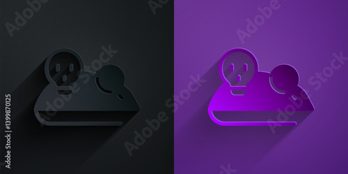 Paper cut Experimental mouse icon isolated on black on purple background. Paper art style. Vector