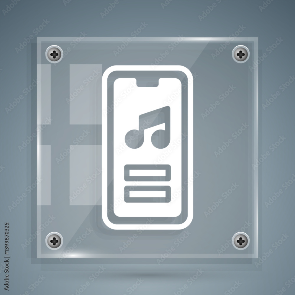 White Music player icon isolated on grey background. Portable music device. Square glass panels. Vector White Music player icon isolated on grey background. Portable music device. Square glass panels. Vector