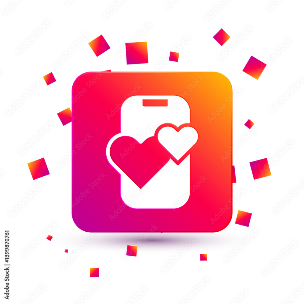 White Dating app online mobile concept icon isolated on white background. Female male profile flat design. Couple match for relationship. Square color button. Vector White Dating app online mobile concept icon isolated on white background. Female male profile flat design. Couple match for relationship. Square color button. Vector