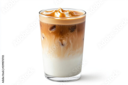 Obraz na płótnie Refreshing iced latte cups with layered espresso coffee shop beverage photography modern environment close-up view artful presentation w salonie