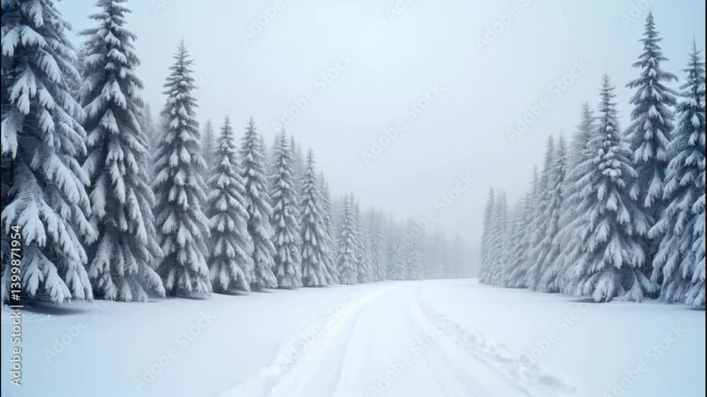 Snowy road with winter forest. Snowy road with winter forest.