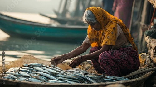 Sunrise at the River: A Fisherwoman's Morning