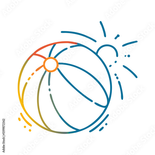 Colorful beach ball with sun rays representing summer fun  