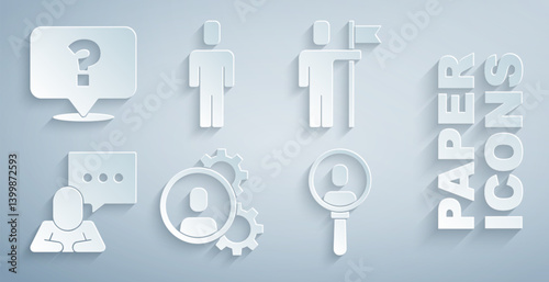 Set Head hunting, Team leader, Speech bubble chat, Search people, and Question mark icon. Vector