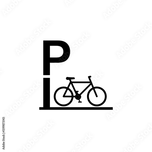 Bicycle Parking Sign Simple Black and White Icon for Bike Storage