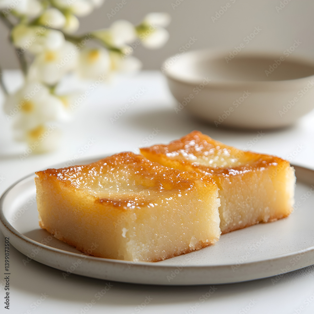 Savoring aofthanit filipino cassava cake with coconut milk philippines dessert isolated setting close-up culinary delight Savoring aofthanit filipino cassava cake with coconut milk philippines dessert isolated setting close-up culinary delight