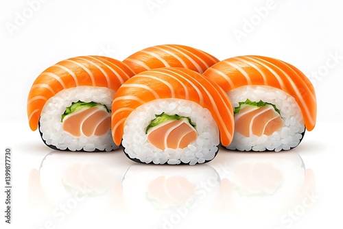 Delicious Sushi Rolls with Fresh Salmon and Avocado - Perfect Harmony of Vibrant Flavors, Colors, and Textures in Japanese Cuisine