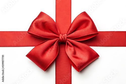 Elegant Red Ribbon Bow Tied Perfectly on White Background - Ideal for Festive Occasions, Gift Wrapping, and Decorative Craft Designs