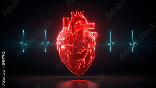 Glowing Human Heart with ECG Line – Futuristic Medical Illustration Representing Cardiovascular Health, Heartbeat Monitoring, and Modern Healthcare Technology