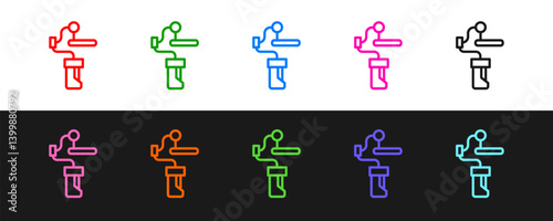 Set line Gimbal stabilizer for camera icon isolated on black and white background. Vector