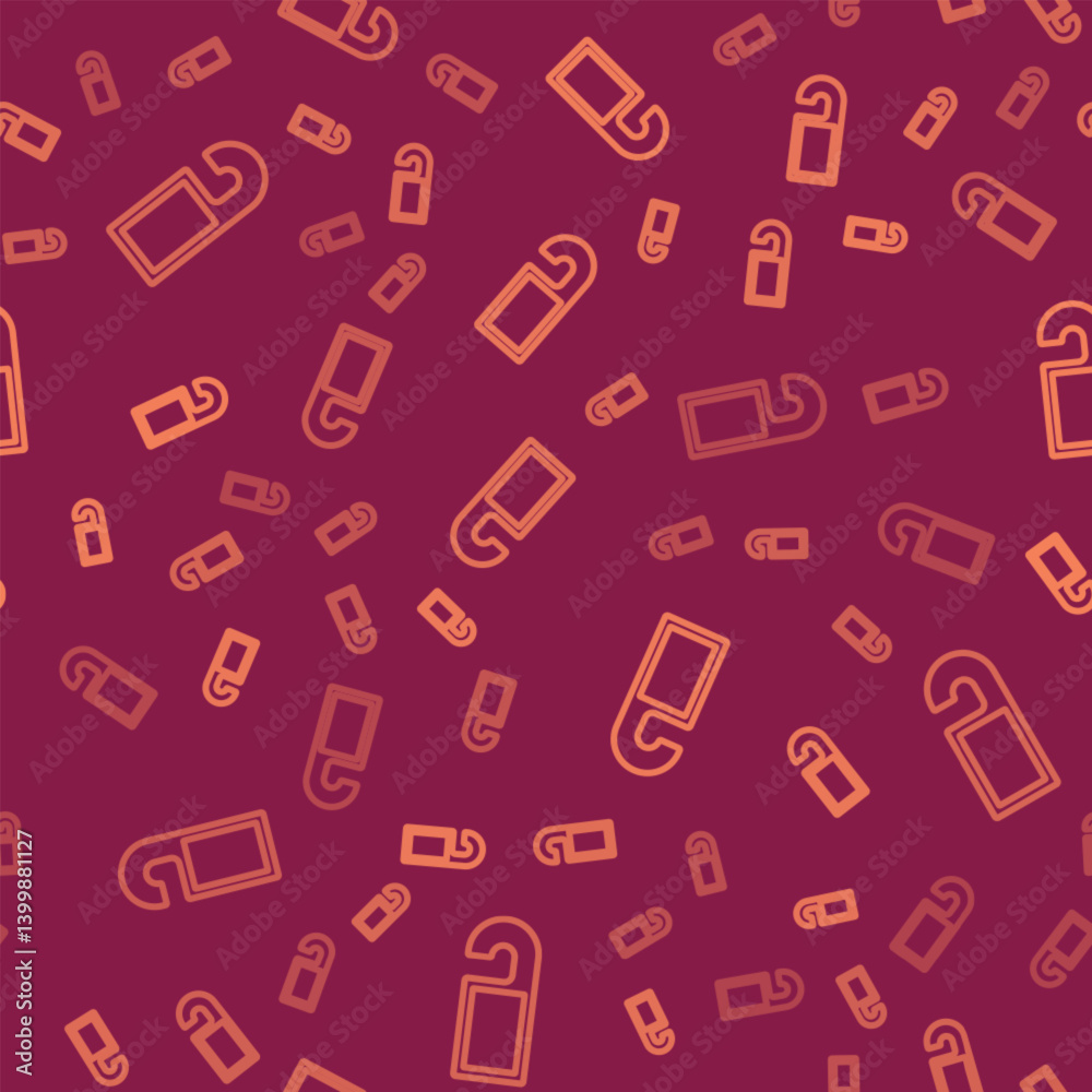 Brown line Please do not disturb icon isolated seamless pattern on red background. Hotel Door Hanger Tags. Vector