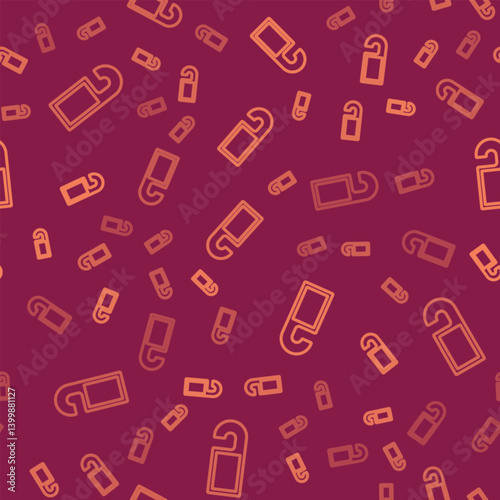 Brown line Please do not disturb icon isolated seamless pattern on red background. Hotel Door Hanger Tags. Vector