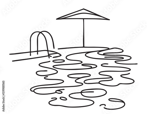 one line sketch black vector simple silhouette swim pool. concept of fluid current label for company or brand and wavy or stream logo