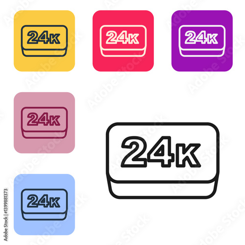 Black line Gold bars 24k icon isolated on white background. Banking business concept. Set icons in color square buttons. Vector