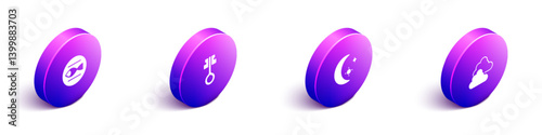 Set Isometric Pisces zodiac, Old magic key, Moon and stars and Cloudy weather icon. Vector