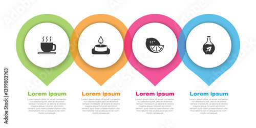 Set Cup of tea, Aroma candle, Lemon and Essential oil bottle. Business infographic template. Vector