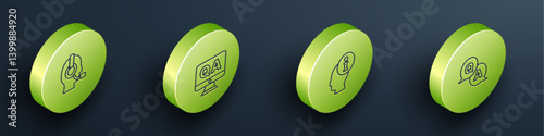 Set Isometric line Man with a headset, Question and Answer, Information and icon. Vector