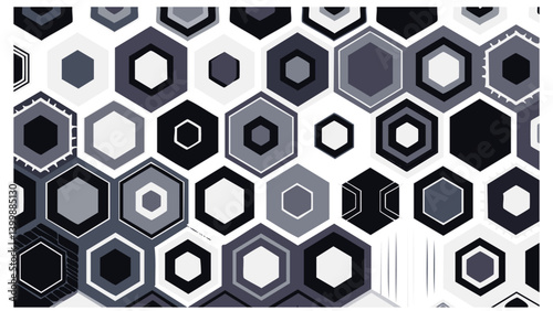 Monochrome Tech-Inspired Hexagon Seamless Pattern