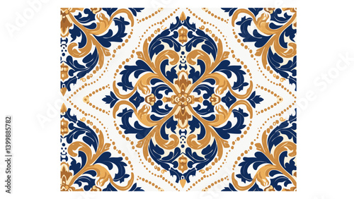 Baroque Gold Ornament on Navy – Seamless Vintage Pattern 2