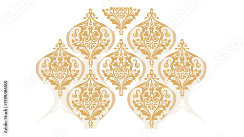 Seamless Vintage Damask Ornament with Golden Lines 2