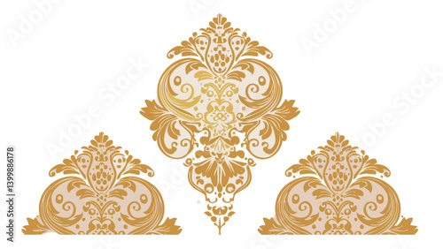 Seamless Vintage Damask Ornament with Golden Lines 1