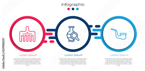 Set line Hairbrush, Ancient amphorae and Smoking pipe. Business infographic template. Vector