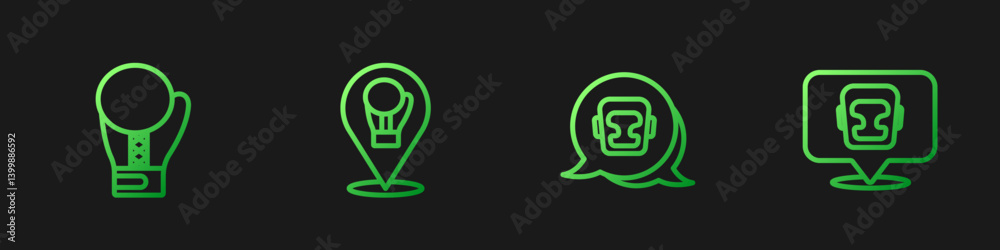 Set line Boxing helmet, glove, and . Gradient color icons. Vector Set line Boxing helmet, glove, and . Gradient color icons. Vector