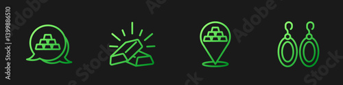 Set line Gold bars, and Earrings. Gradient color icons. Vector