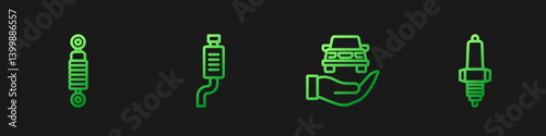 Set line Auto service check automotive, Shock absorber, Car muffler and spark plug. Gradient color icons. Vector
