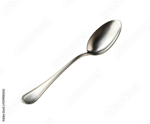 Metal spoon isolated white background. Simple kitchen spoon utensil. Dining spoon.
