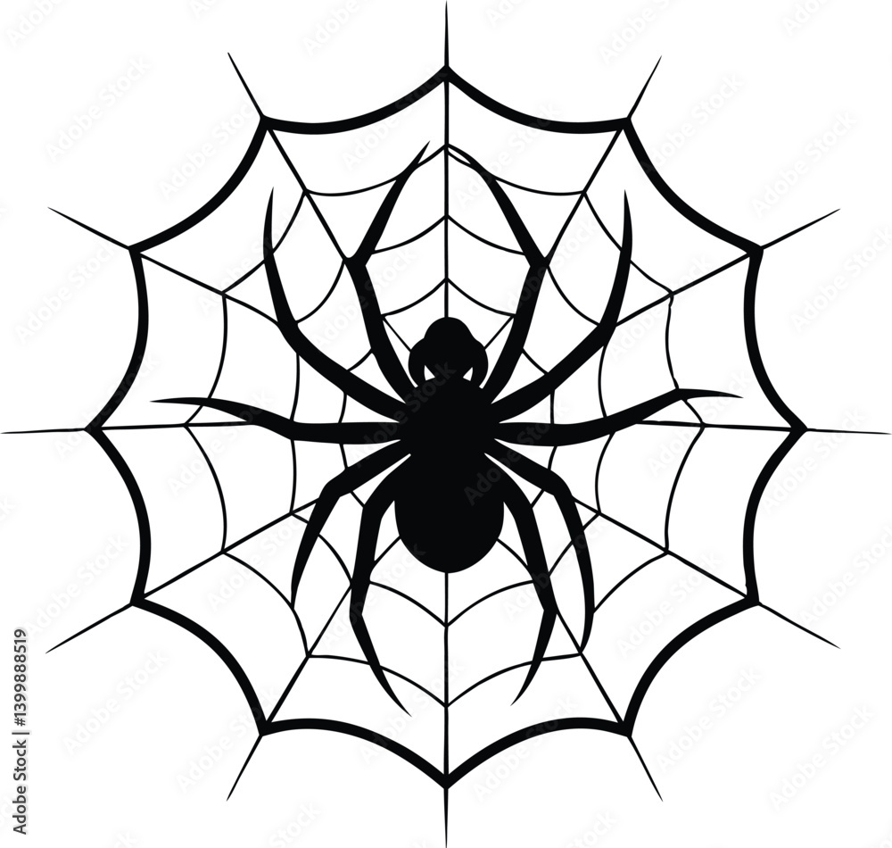 spider with web black vector, spider web with a spider silhouette vector.